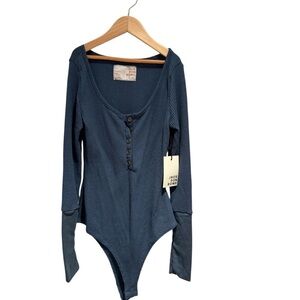 JACKSON ROWE Teal Blue Buttoned Waffle Bodysuit - size XS - NWT